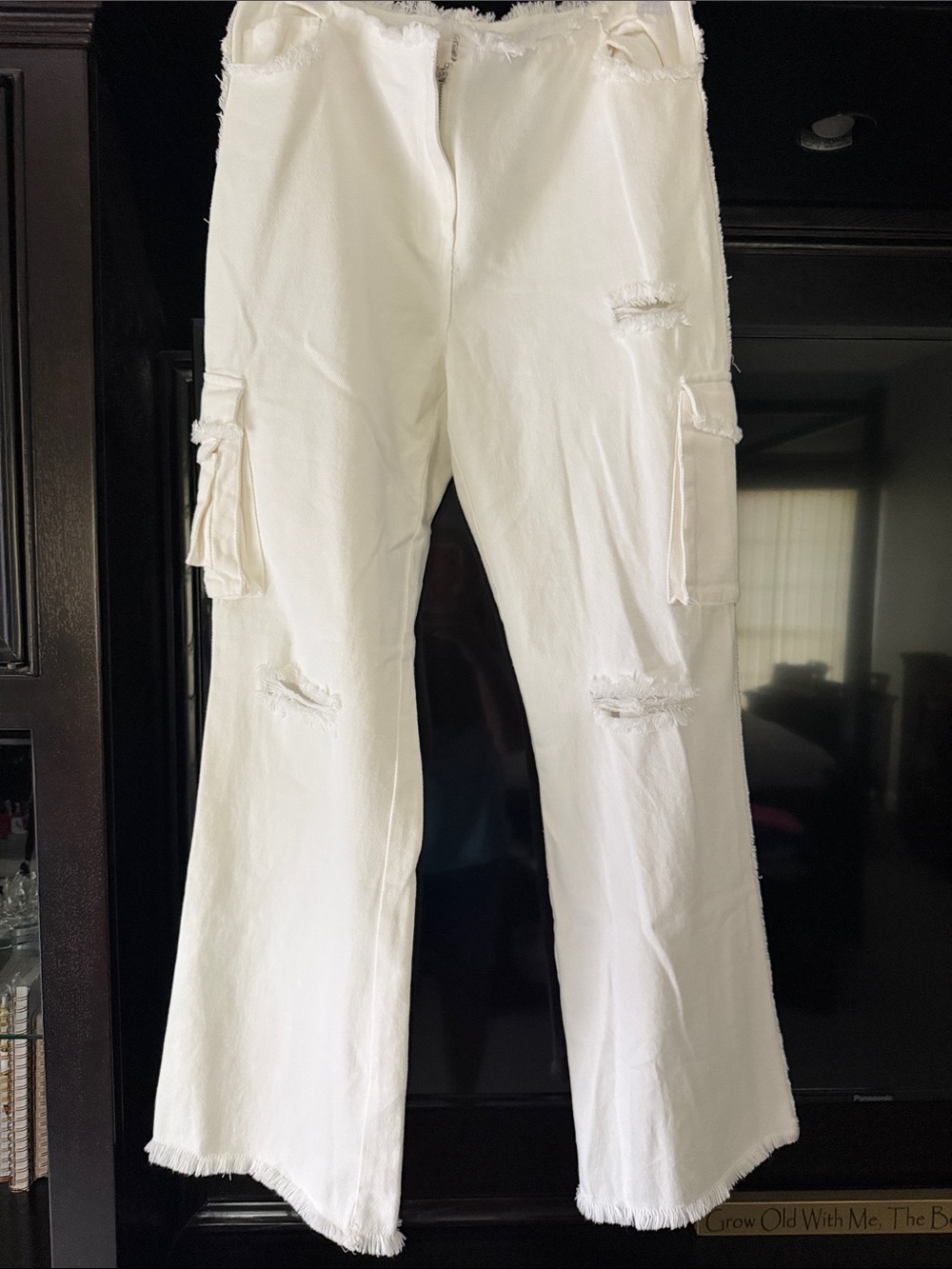 White Distressed Cargo Jeans